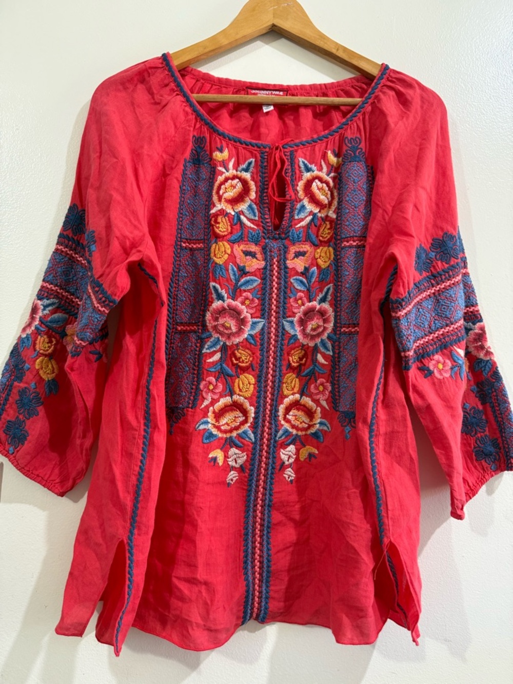 Johnny Was Red Floral Embroidered Peasant Tunic